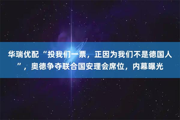 华瑞优配 “投我们一票，正因为我们不是德国人”，奥德争夺联合国安理会席位，内幕曝光